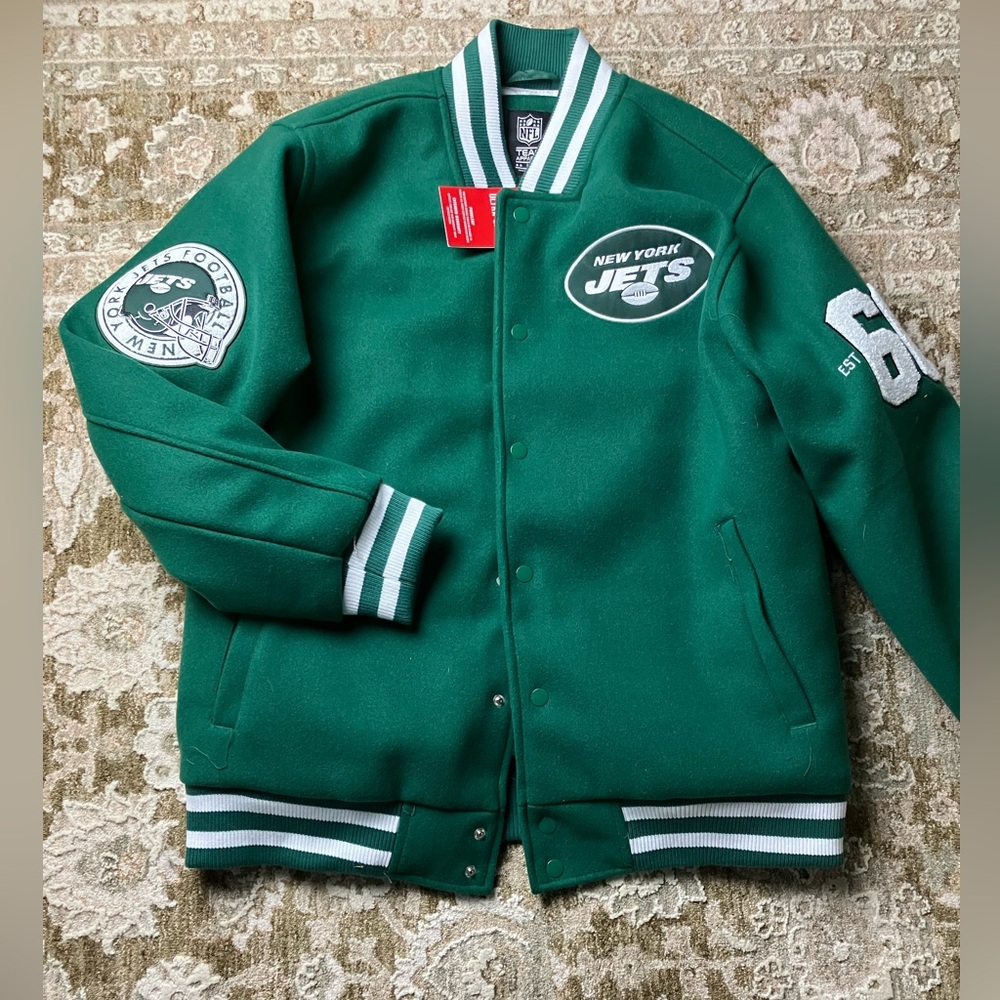 Team Apparel Green and White Varsity Bomber Jacket